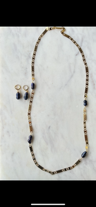 Gold and purple pearl necklace and earring set