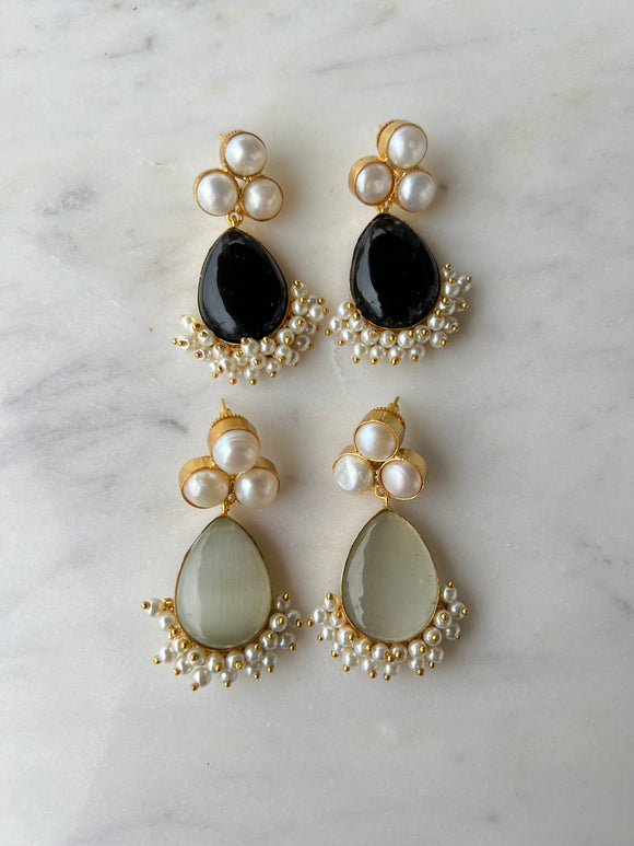 3 Pearl Stone Earrings